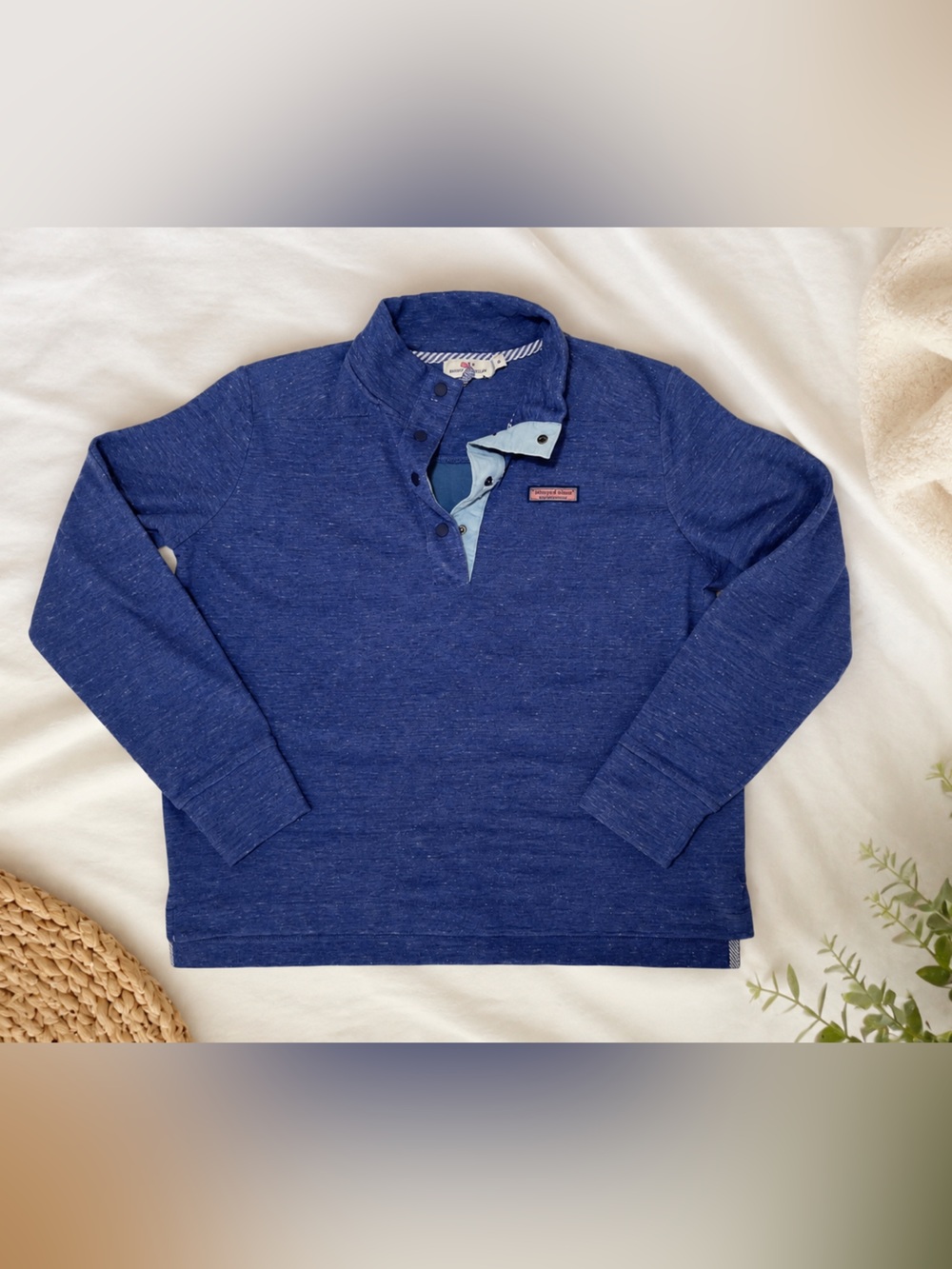 Vineyard Vines Blue Heather Snap Neck Pullover Top Size Medium